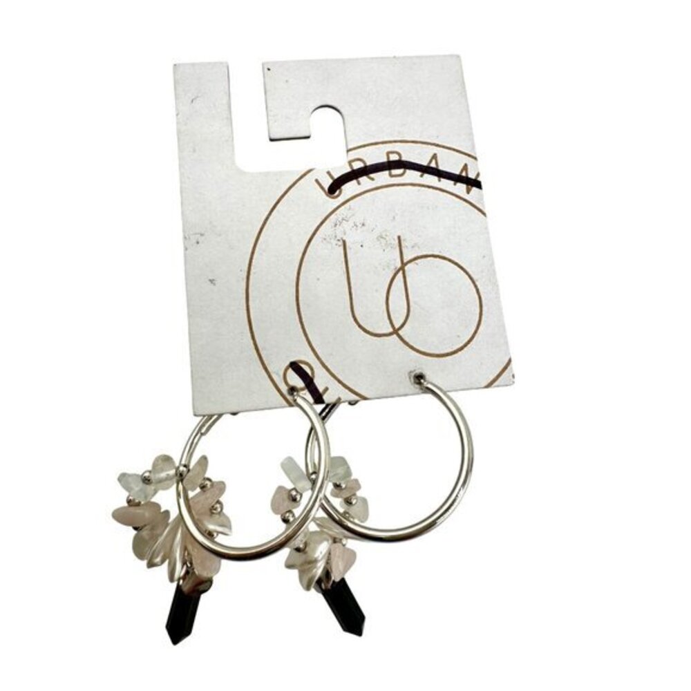 Silver Hoop Earrings With Beaded Charms & Black Crystal Accent By Urban Outfitte